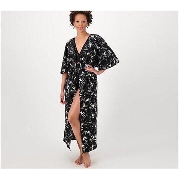 Belle Beach by Kim Gravel Petite Tie Front Cover-Up Poolside Palm Pet XS/S - Picture 1 of 1